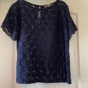 Ann Taylor Loft Navy Blue lace blouse top size S